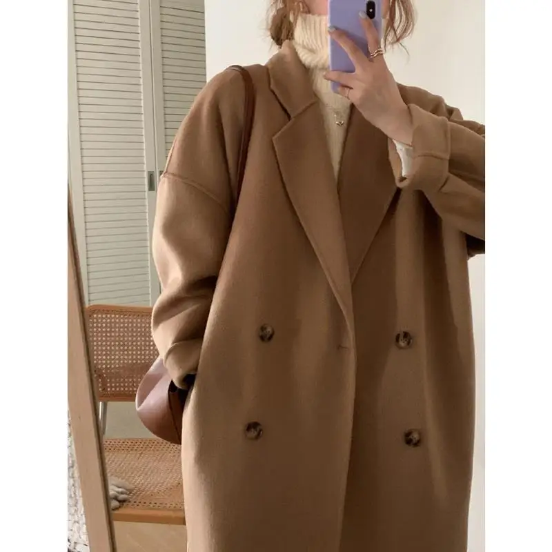 

Autumn Winter Double-sided Tweed Children's Coat Design, Medium Long Knee Length Korean Cashmere Wool Coat trench Coat
