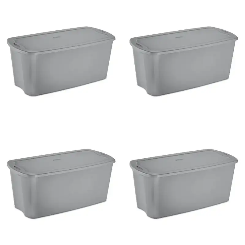 

50 Gallon Tote Box Plastic, Gray, Set of 4