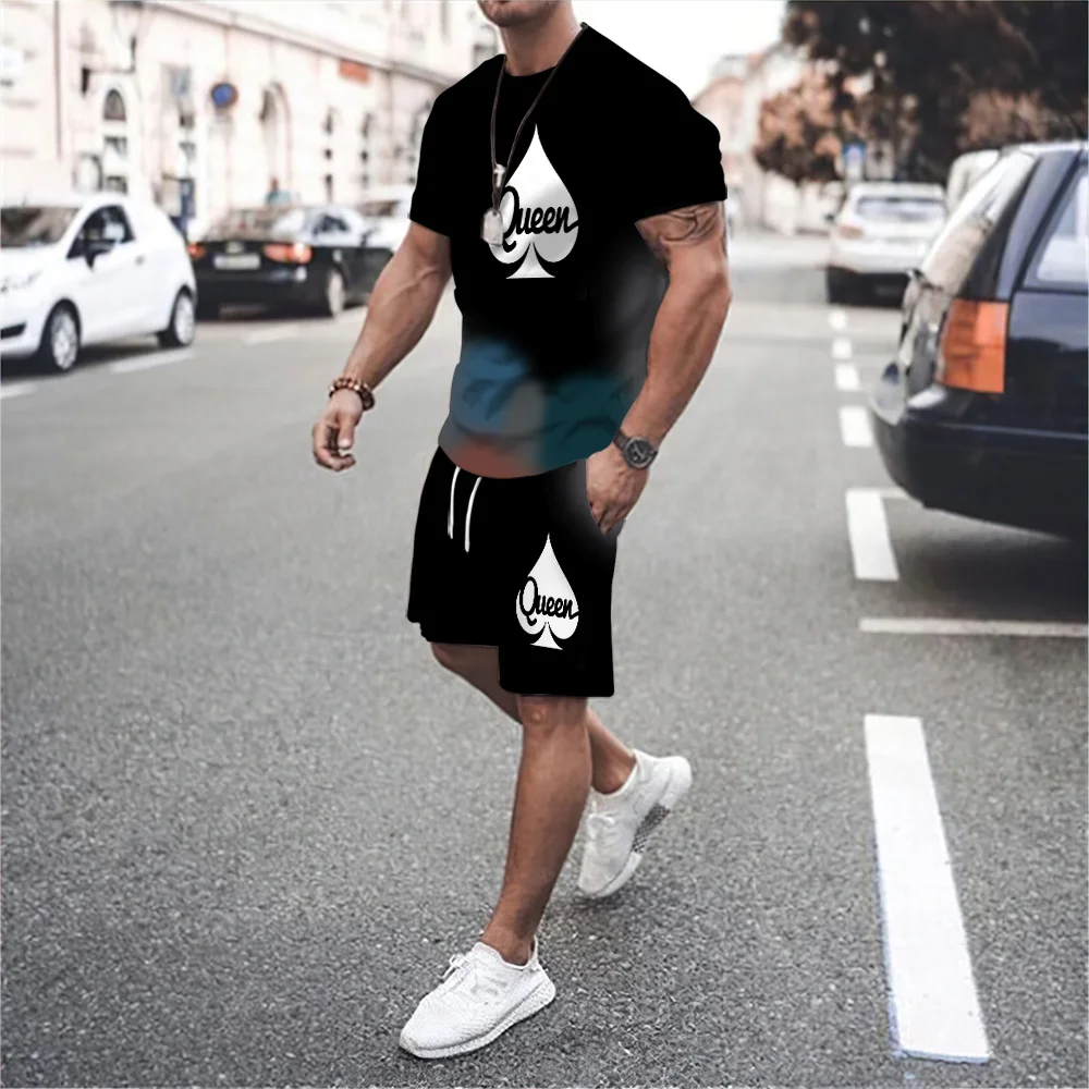 2023 Summer Men Short Sleeve T Shirt Set Casual Streetwear Jogging 2 Piece Suit  Suit Loose Men Tracksuit Oversized Clothes
