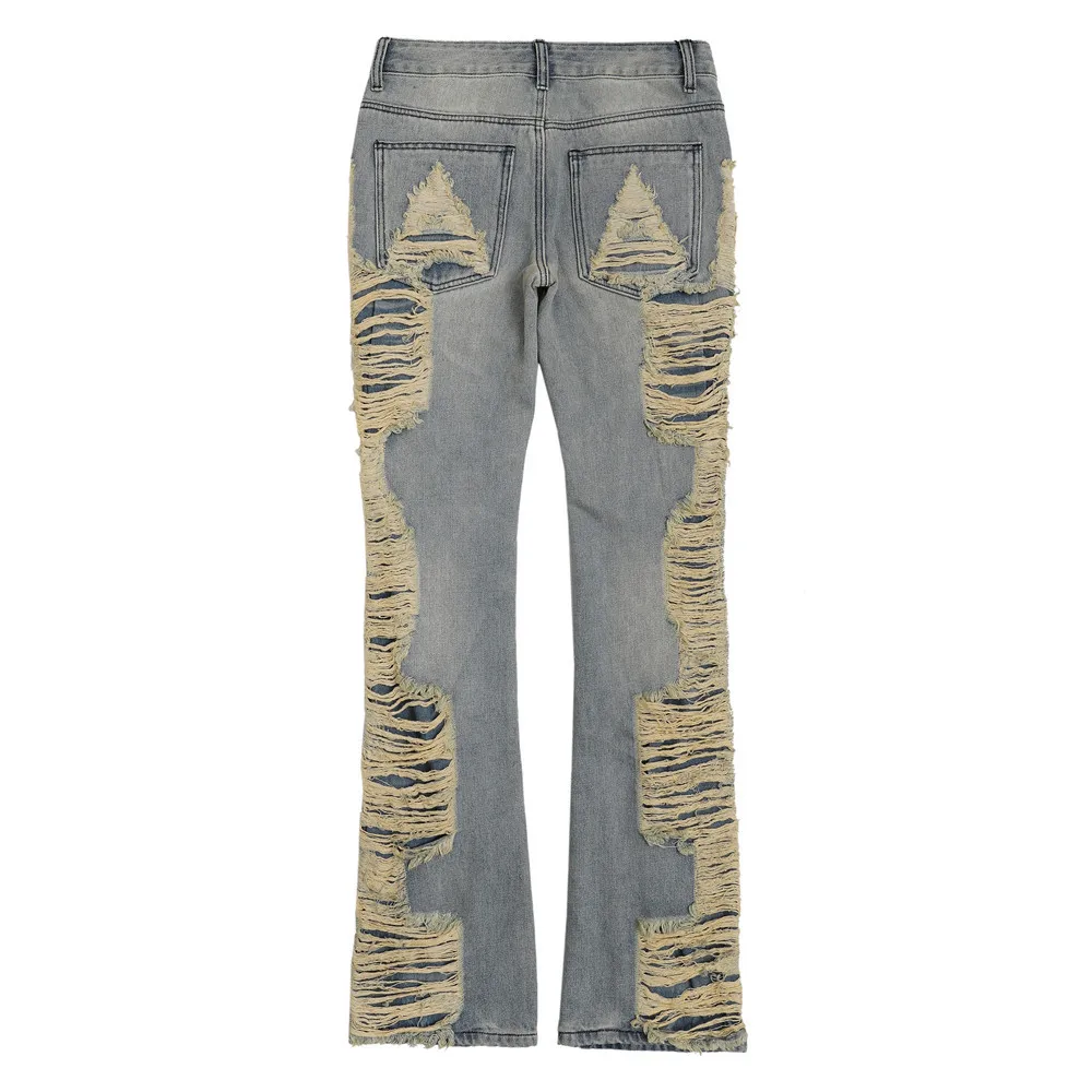 American Style Streetwear Men Jeans Loose Hole Personalized Beggar Casual Full Length Trousers Denim Pants