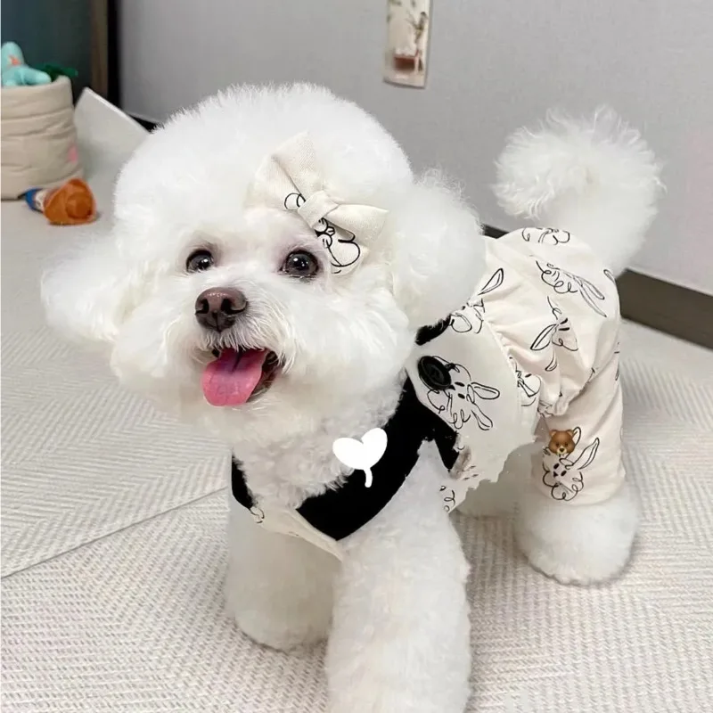 

2023 New Pet Dog Rabbit Print Clothes Cute Suspender Jumpsuits For Dog Cat Clothing Kawaii Thin Spring Summer Pet Products