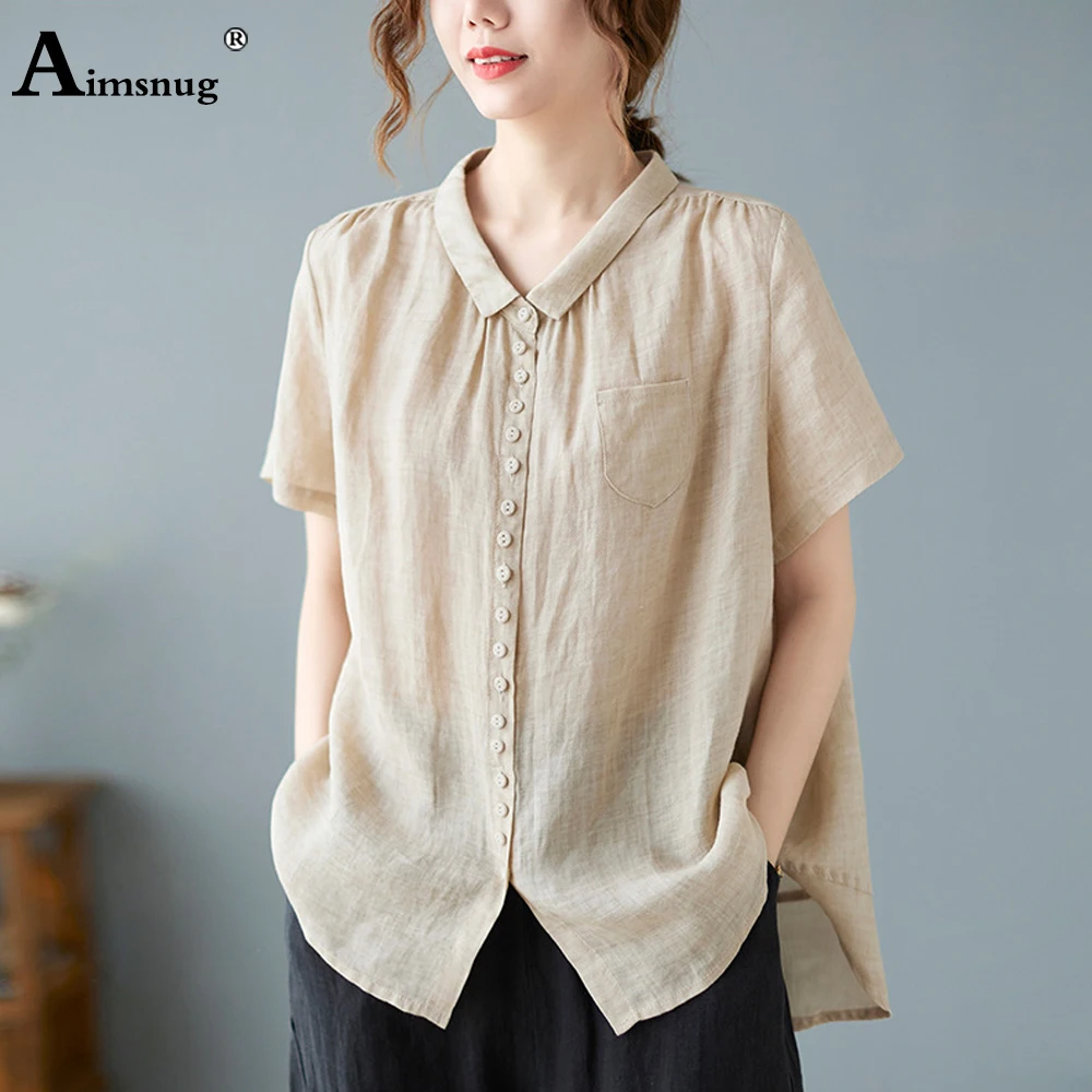 Women's Latest Casual Linen Shirts Lepal Collar Blouse 2022 Summer Basic Tops Women Single Breasted Shirt blusas Femme Pullovers