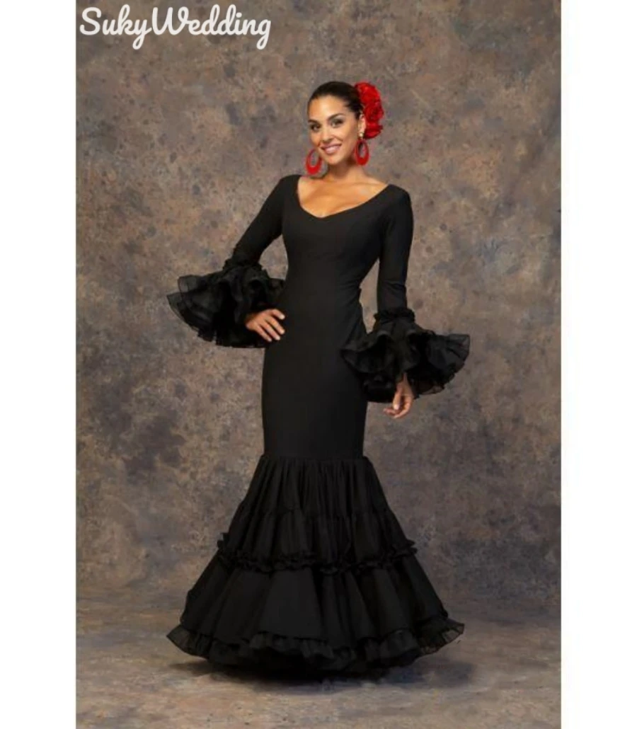 Черное платье для выпускного вечера в стиле ретро Flamenca с оборками дворцовое