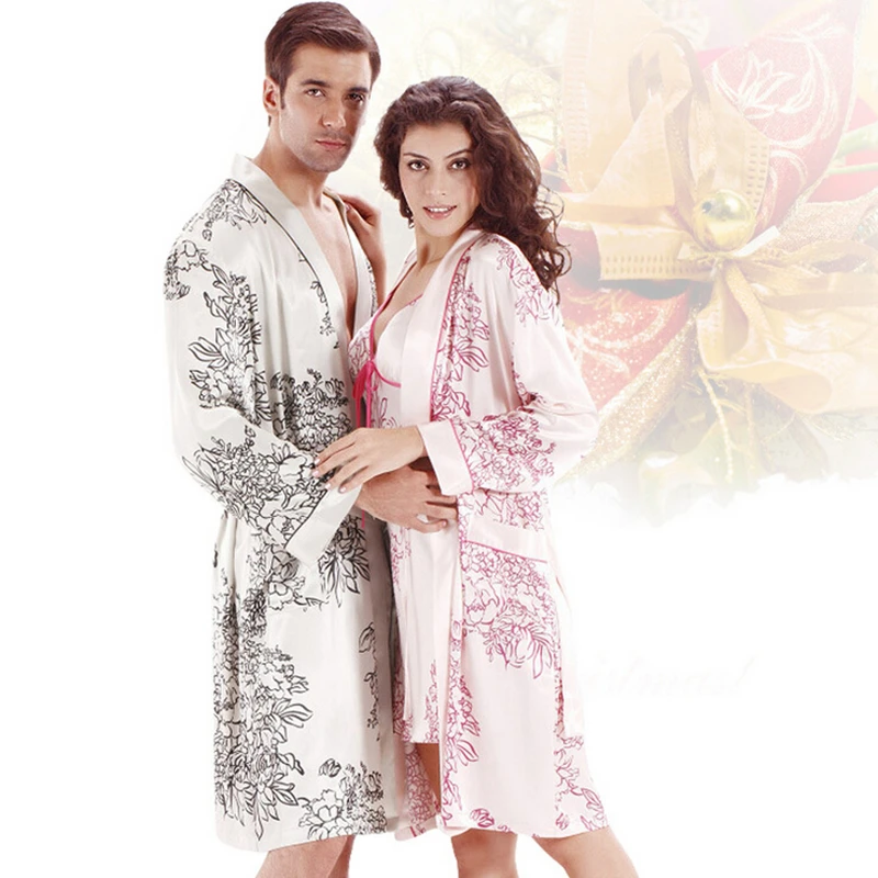 Mens Silk Bathrobe Long Sleeves Silk Kimono Robe Satin Dressing Gown Peignoir Homme Sleepwear Dropshippng