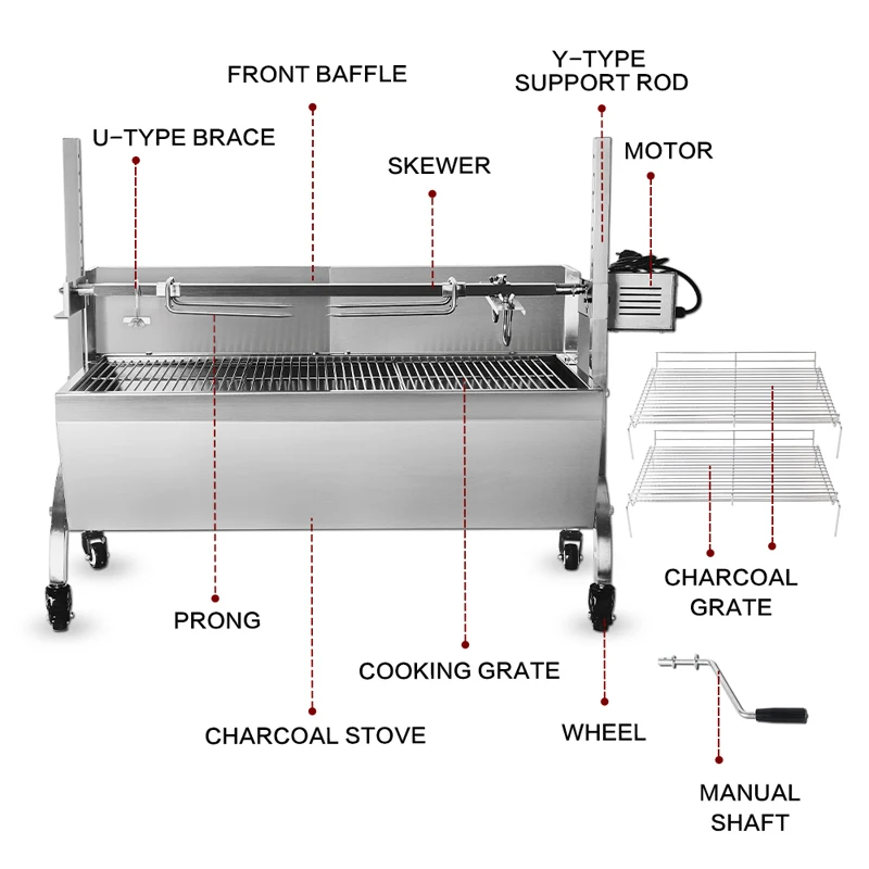 bbq grill charcoal pig spit roaster rotisserie barbeque machine multifunctional electric barbecue grill stainless steel free global shipping