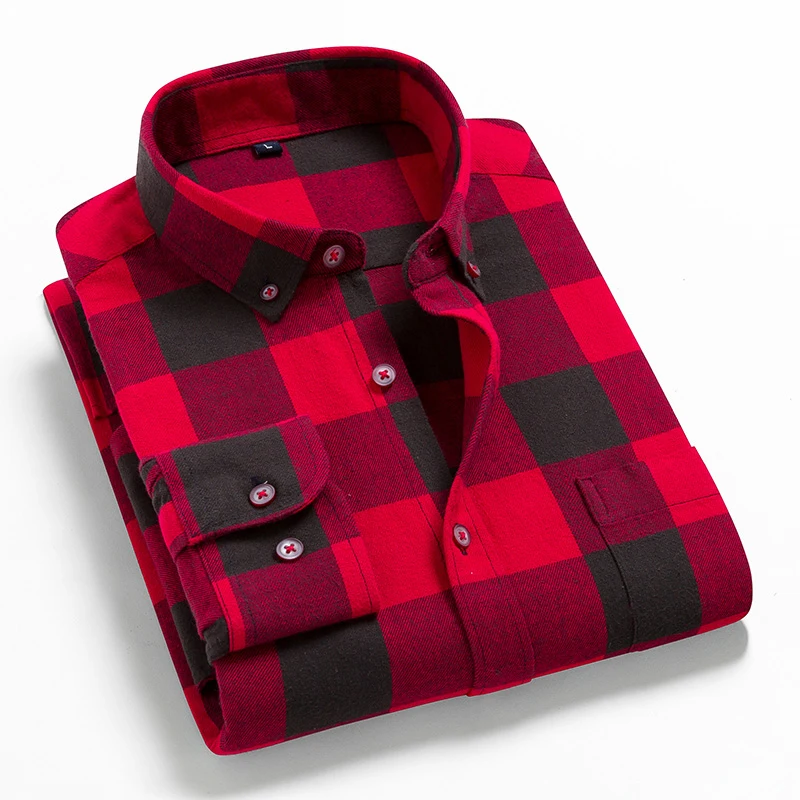 2022 100% Cotton New Male Casual Long Sleeve Warm Man Clothes Flannel Plaid Shirt Men Plus Size 3XL 4XL