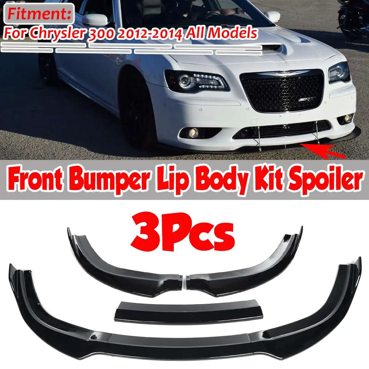

New 3x Car Front Bumper Lip Deflector Lips Splitter Diffuser Lip Spoiler Cover Body Kit Guard For Chrysler 300 SRT8 2012-2014
