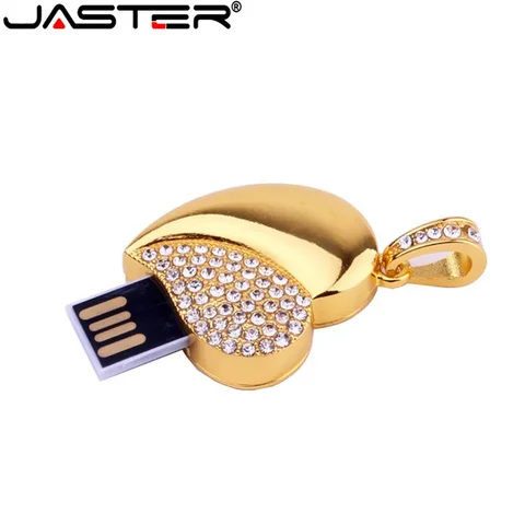 JASTER Кристалл бриллиант сердце любви с цепочкой USB флэш-накопитель 4 ГБ 16 ГБ 32 ГБ 64 ГБ ожерелье в форме сердца в подарок