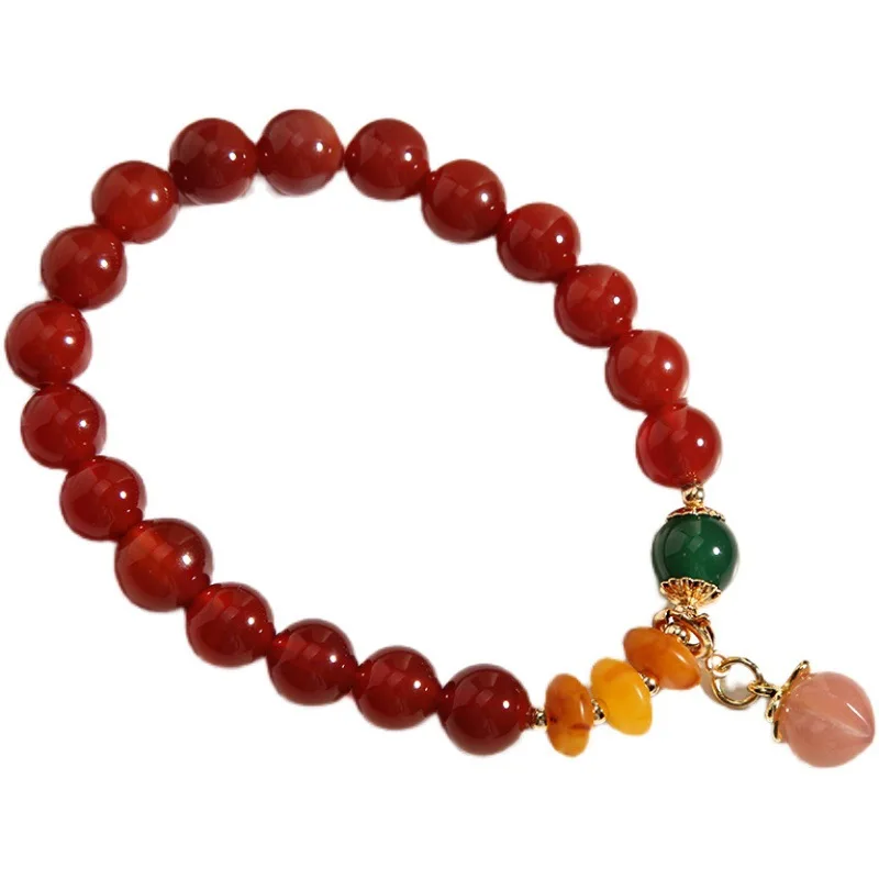 

Ins Korean Style 8mm Red Agate Crystal Beaded Bracelet Single Ring Fashion Women's Lovely Jewelry For Gifts Drop Shipping