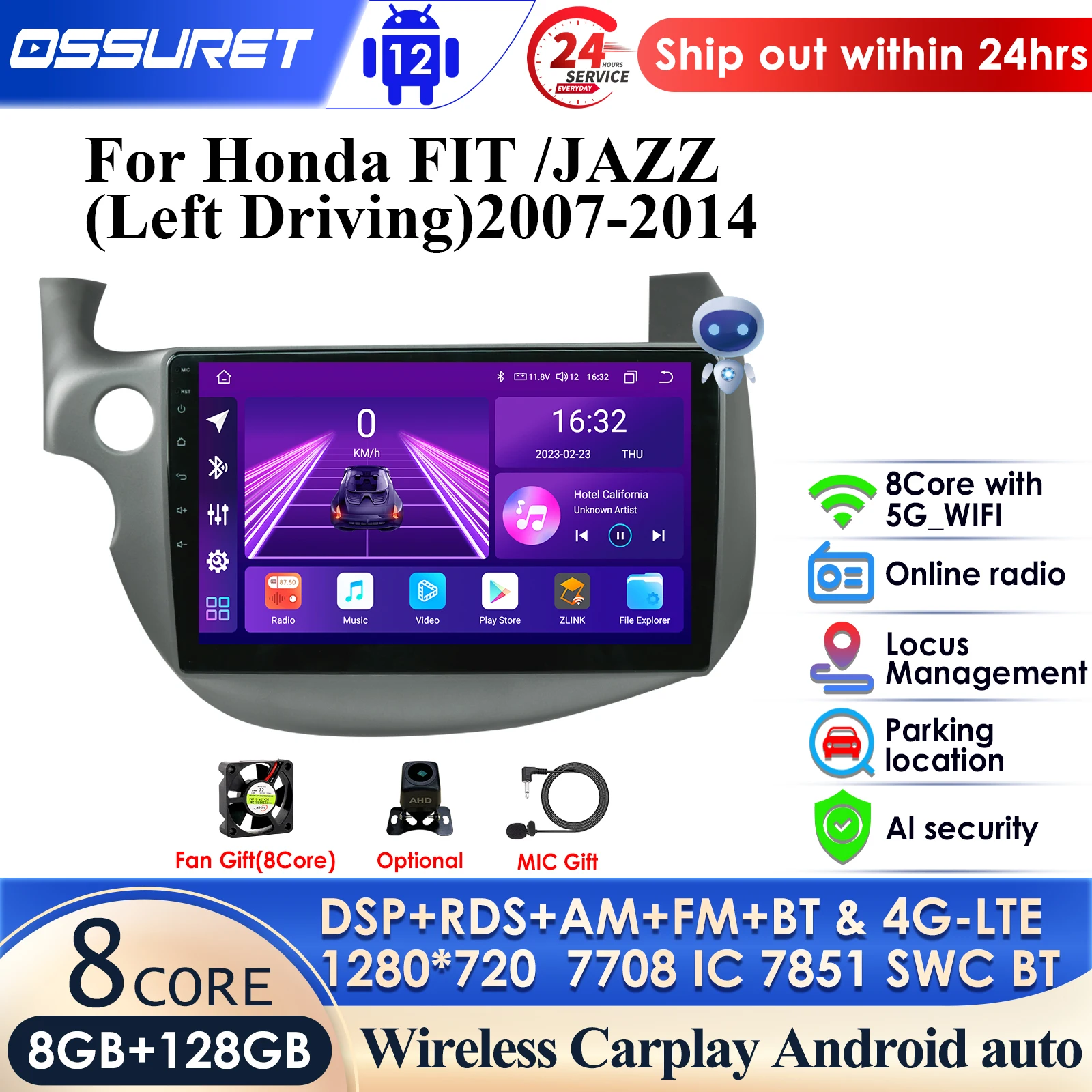 Автомагнитола 2din на Android для Honda Jazz Fit 2007-2013 левый и правый стерео Мультимедийный