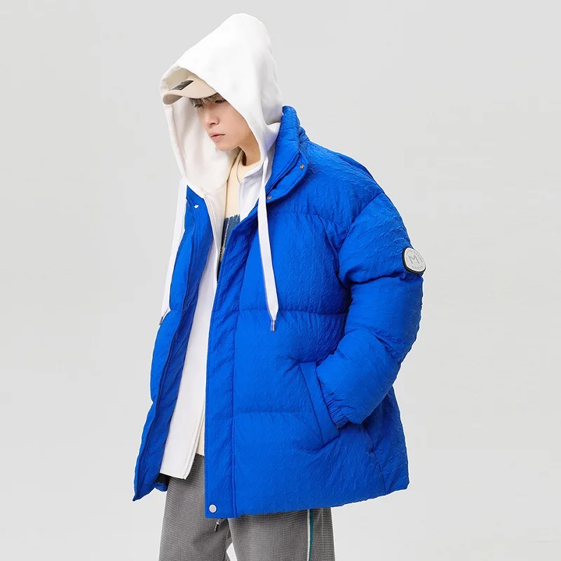 Winter Jackets Mens Fashion Fake Two-piece Hooded Jacket Windproof High Collar Color Matching Coat Houndstooth Padded Jacket