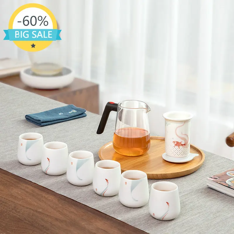 

Chinese Style Luxury Tea Pot Ceramic Portable Set Tea Ceremony Kung Fu Tea Pot and Tea Cup Set Office Kettle Tee Kanne Teaware