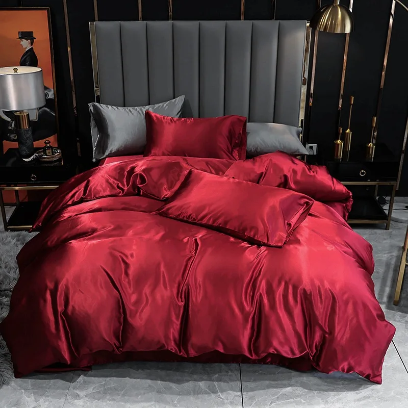 

MWSWL Duvet Cover Set 3 Pieces Bedding Set Imitation Silk Stain Simple Plain Housse De Couette Include Pillowcases No Comforter