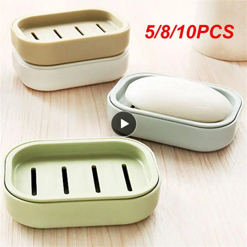 

5/8/10PCS Square Soap Storage Shelf Plastic Generous Soap Case Wear-resistant With Drain Hole Wholesale For Household Toilet