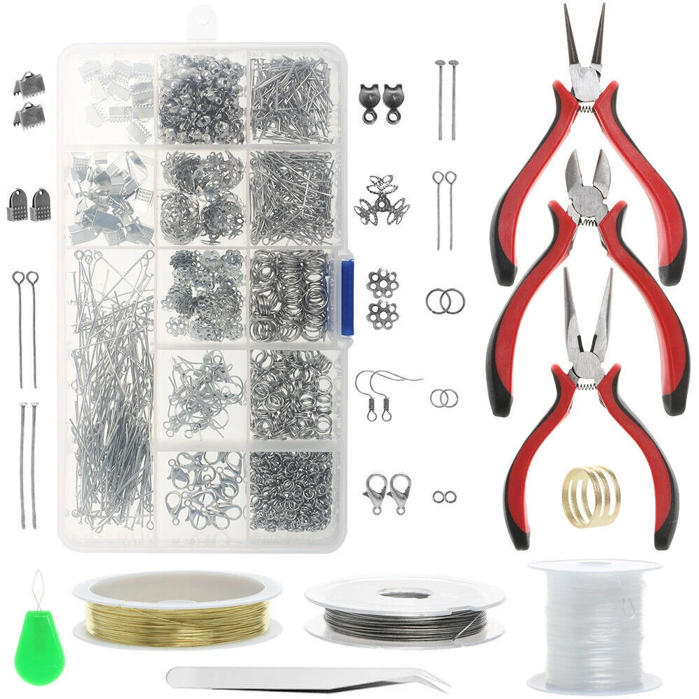 

768pcs Accessories Repair Tool Ear Wire Handmade DIY Findings Metal Starter Pliers Portable 15 Grid Jewelry Making Kit Craft