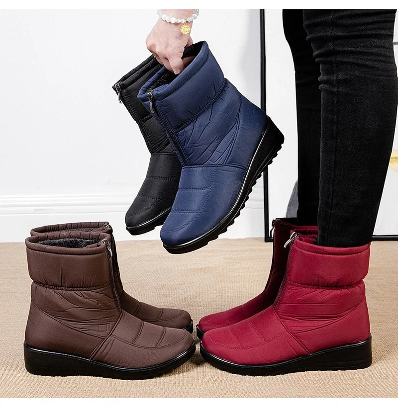 

Waterproof Snow Boots for Women Winter Warm Plush Ankle Booties Front Zipper Non Slip Cotton Padded Shoes Woman