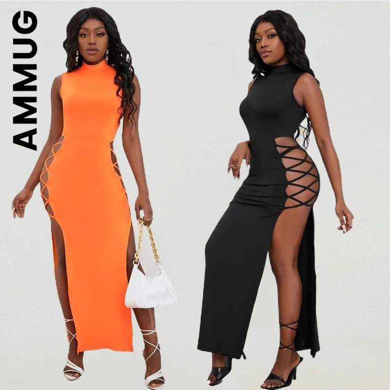 

Женское длинное платье с круглым вырезом, без рукавов