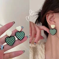 fashion geometric green plaid earrings heart trend bohemian peach heart pendant earrings womens jewelry