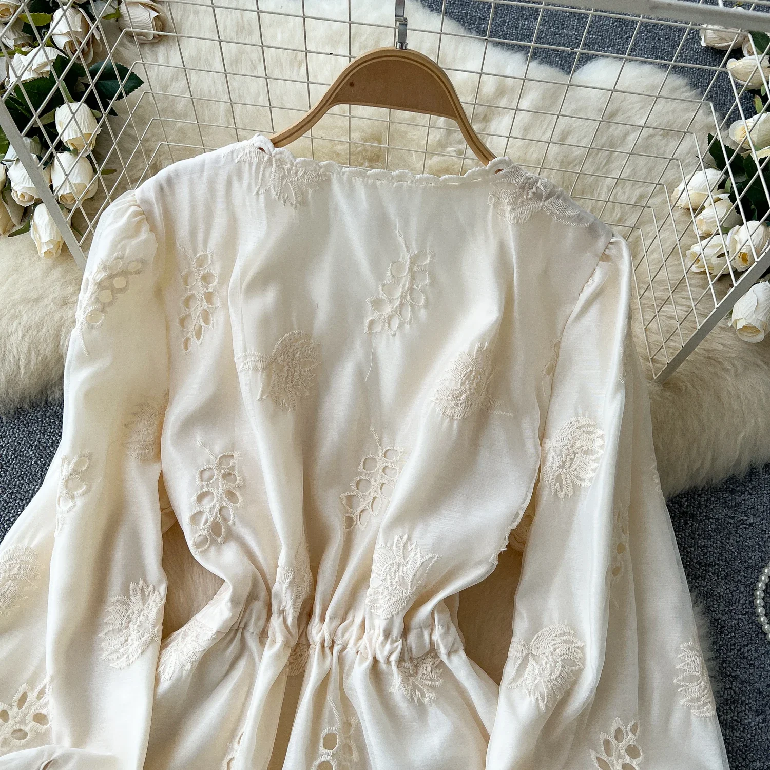 Женское Сетчатое платье с вышивкой винтажное элегантное Бандажное V-образным