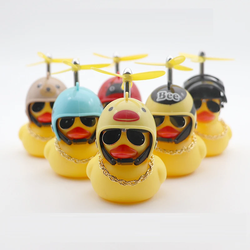Cute Rubber Duck Car Decoration Funny Yellow Duck Car  Ornaments Toys With Propeller Helmet Dashboard Decorations  Car Accessory
