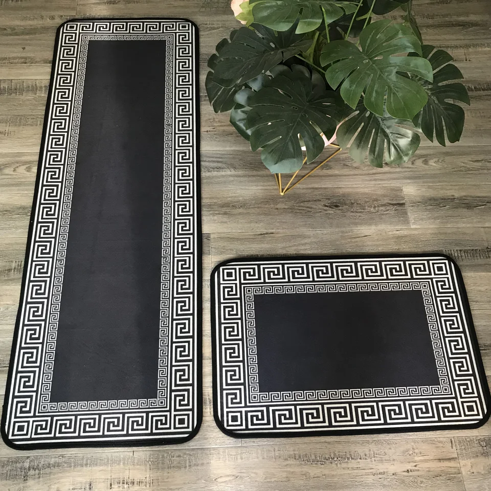 

Home DecoKitchen Mat Black And White Geometric Retro Style Area Rug For Bedroom Bedside Floor Door Mat Absorb Oil Modern Carpet