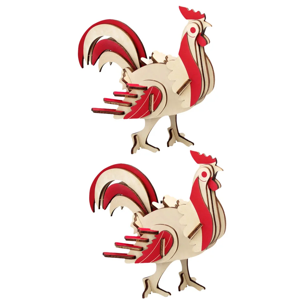 

2 Sets Wooden Rooster Puzzle Jigsaw Plaything Educational Toy 3d Mechanical DIY Preschool Children Toys