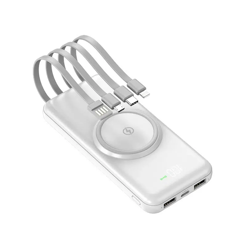 

PD15w Wireless Fast Charging Power Bank 10000mAh 20000mAh Portable Digital Display External Battery Built In Cables For Xiaomi ,