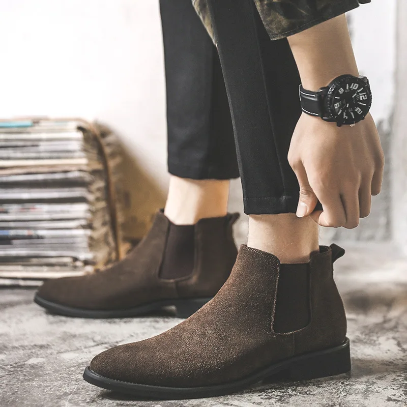 

Pop Autumn Early Winter Shoes Men Chelsea Boots Cow Suede Leather Shoes Mens Ankle Boots Early Winter Male Footwear A2550