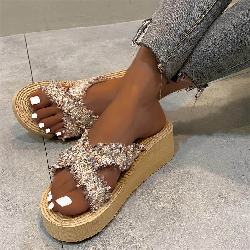 2023 Women Slippers Summer Fashion Indoor Outdoor Wedge High Heel Comfortable Non Slip Ethnic Style Beach Fashion Women Slippers