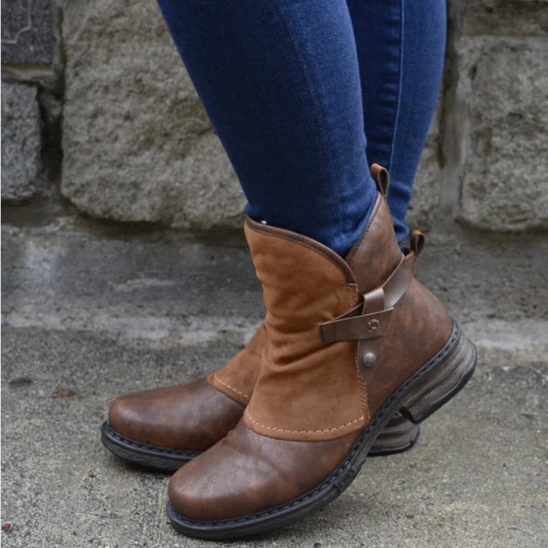 

Mujer Women Boots 2020 Leather Ankle Boots Flat Shoes Autumn Winter Snow Boots Platform Zipper Punk Boots Ladies Shoes Botas