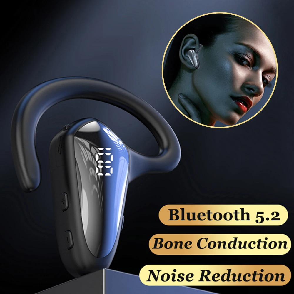 

Bone Conduction Bluetooth 5.2 Earphone Hook Ear Business Wireless Headhpone Mini Single Ear Sports Headset for Handsfree phones