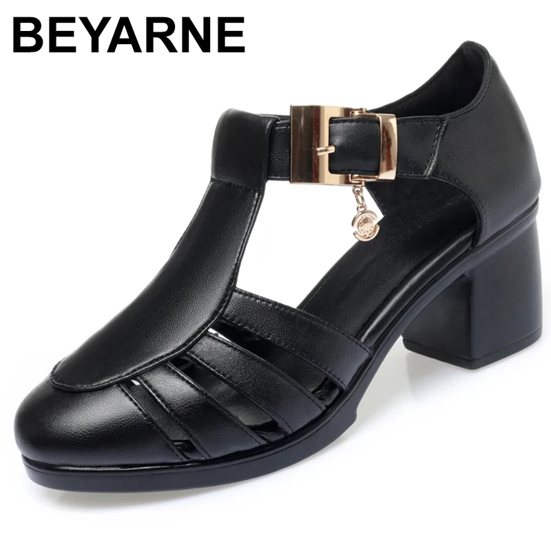 

Genuine Leather Shoes Gladiator Sandals For Women Large Size Non-slip High Heel Sandals Summer Ladies Shoes sandalias