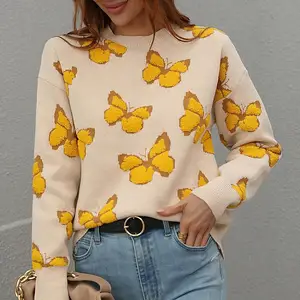 Winter Women's Sweater Printed Butterfly Round Neck Pullover Autumn Winter Jumper Fashion Tops Female Clothing 2022 New