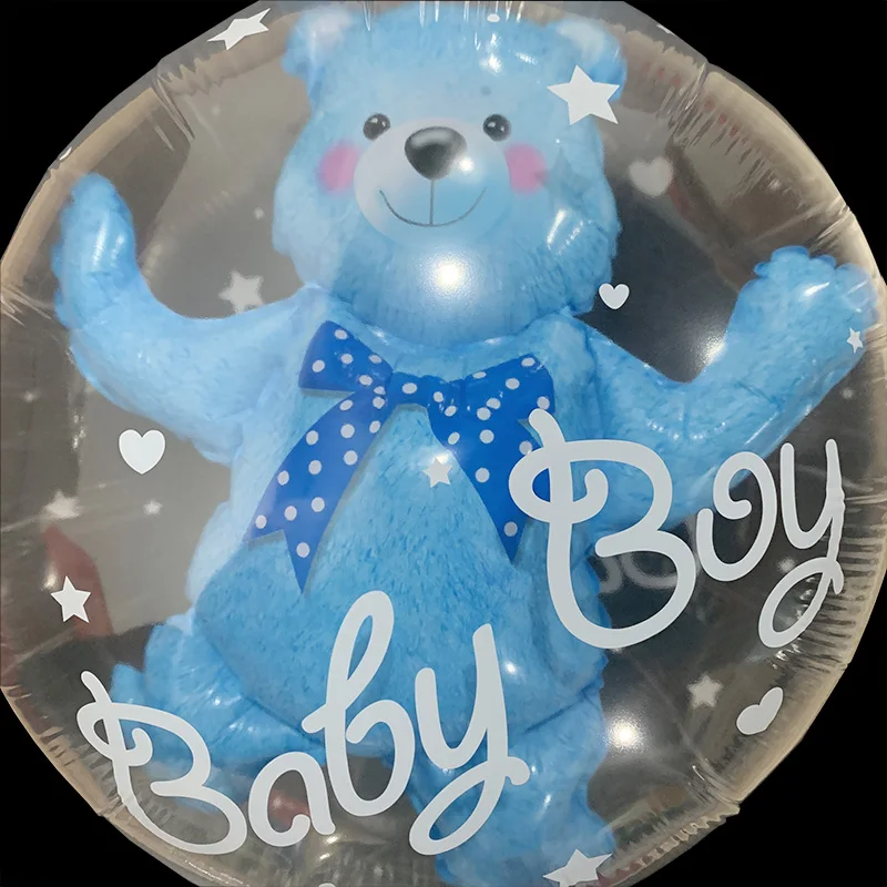 

4D Transparent Baby Shower Girl/Boy Bear Bubble Ball Balloon Birthday Party Blue/Pink Baby Gift Gender Reveal Decor DIY Supplies