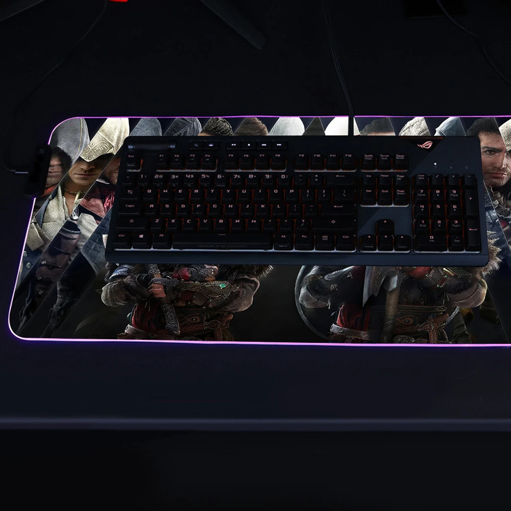 assassins creeds game led mouse pad rgb rug mouse mat laptop mini pc gaming accessories keyboard play mat with backlight for pc free global shipping