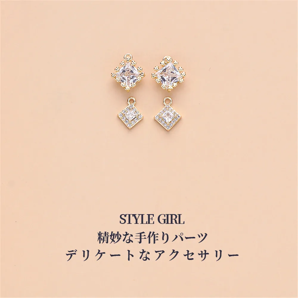 

1pcs 14K gold inlaid zircon diamond square pendant handmade DIY production bracelet necklace pendant accessories materials