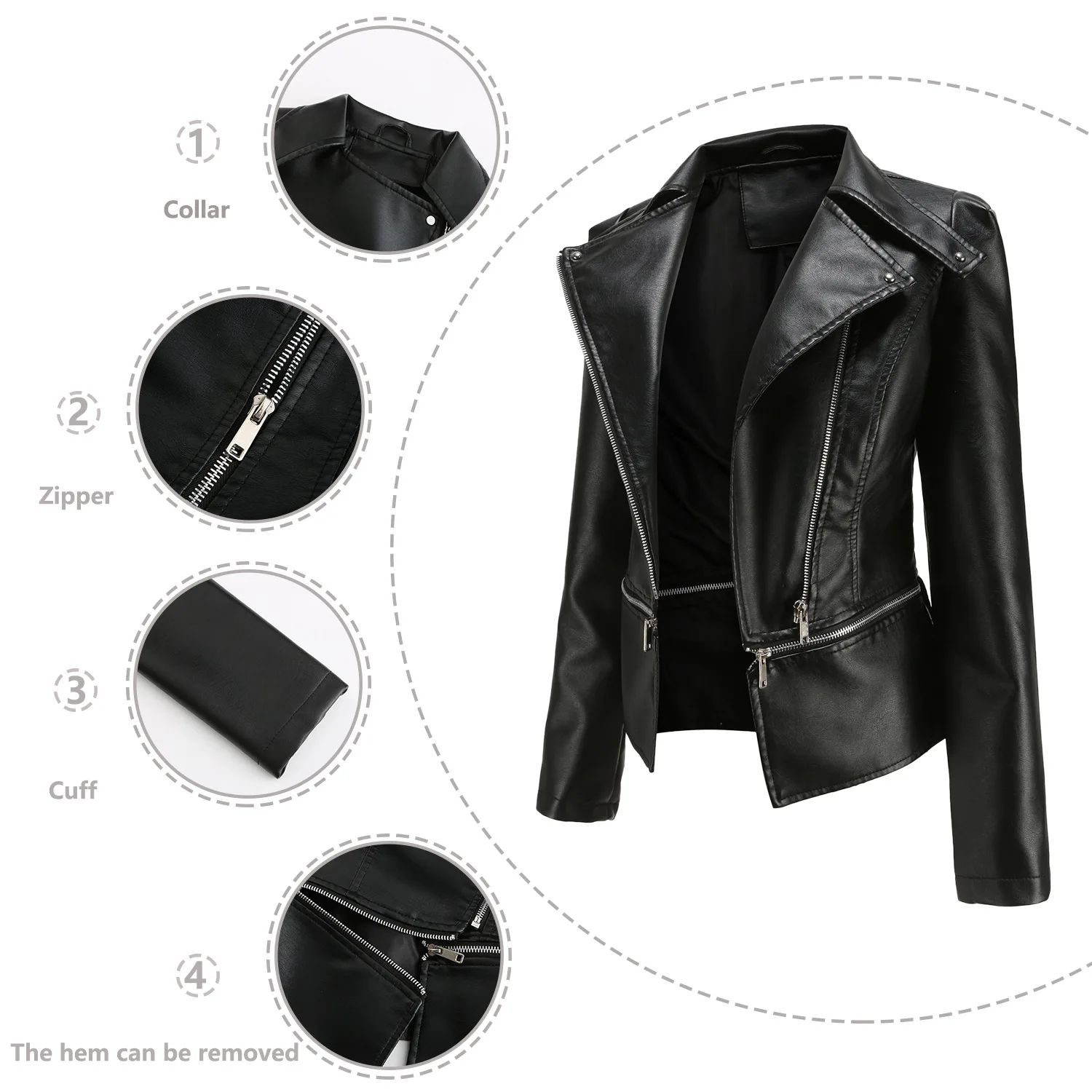 New Leather Women's Hem Detachable Spring and Autumn Coat Ladies Fashion Casual Jacket enlarge