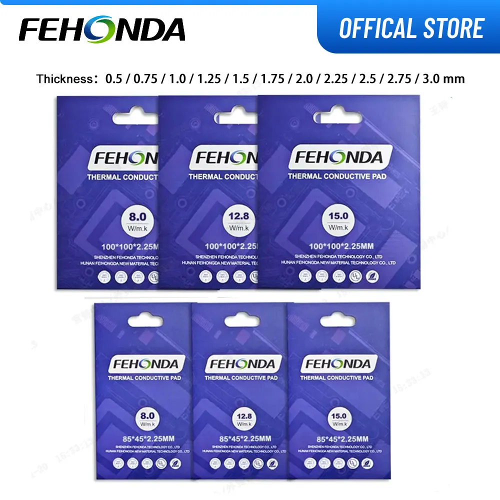 Фото Термопрокладки FEHONDA из силикона 8 Вт/12,8 Вт/15 Вт/м·К для ЦПУ, высококачественные термопрокладки 0,5/0,75/1,0/1,25/1,5/1,75/2,0/2,5/2,75/3,0 мм №1
