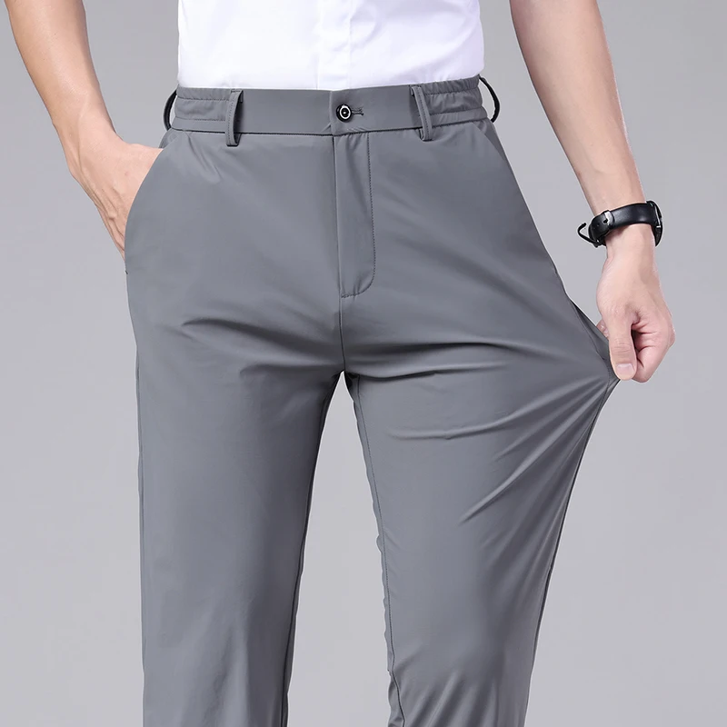 

Summer New Men's Stretch Smooth Casual Pants Classic Business Korean Grey Jogging Quick Drying Suit Trousers Male Brand Clothes