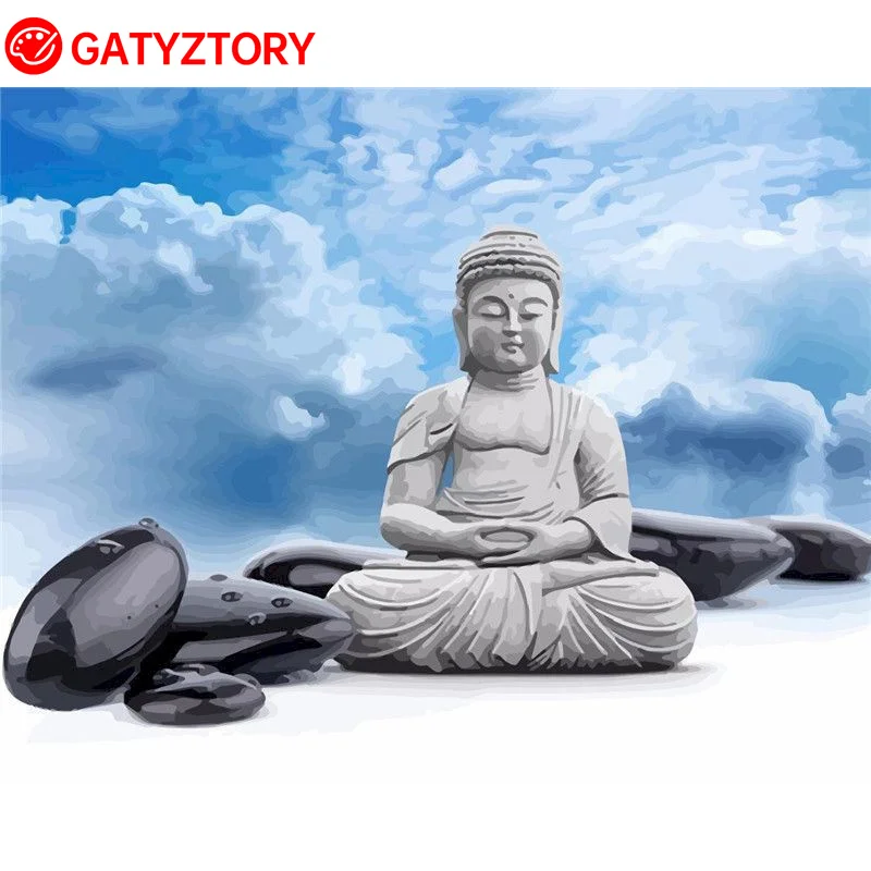 

GATYZTORY картина по номеру Будда рамка Ручная роспись холст Современные раскраски по номерам религиозные для домашнего декора DIY подарок