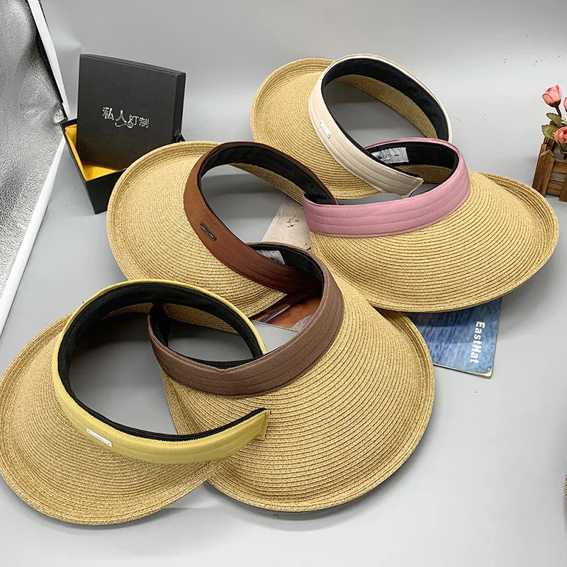 

2022 Summer Hat for Women Straw Hat Empty Top Crimping Brim Peaked Cap Sun Hat Visor Curved Brim Unisex Beach Hat Sun Protection