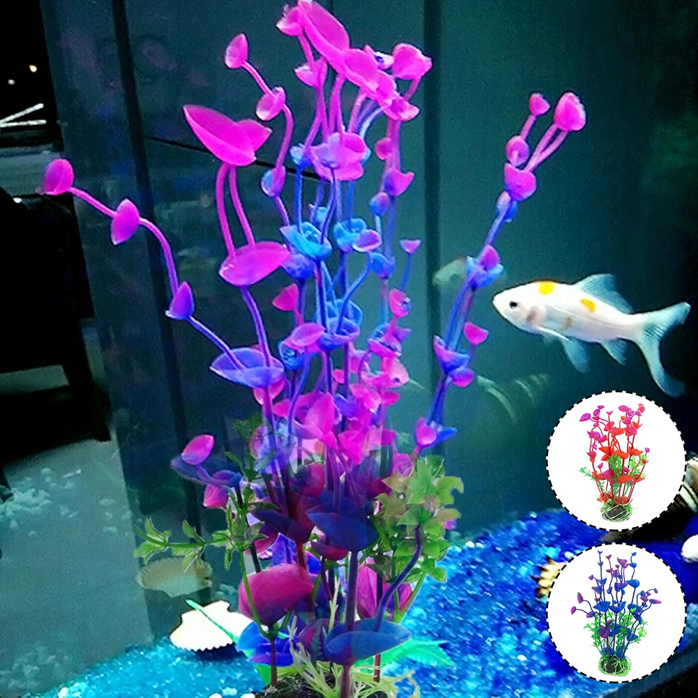 Purple Flower Artificial Fake Plastic Plant Artificial Aquarium Plant Fish Tank Accessories Decoration Ornament Underwater Plant