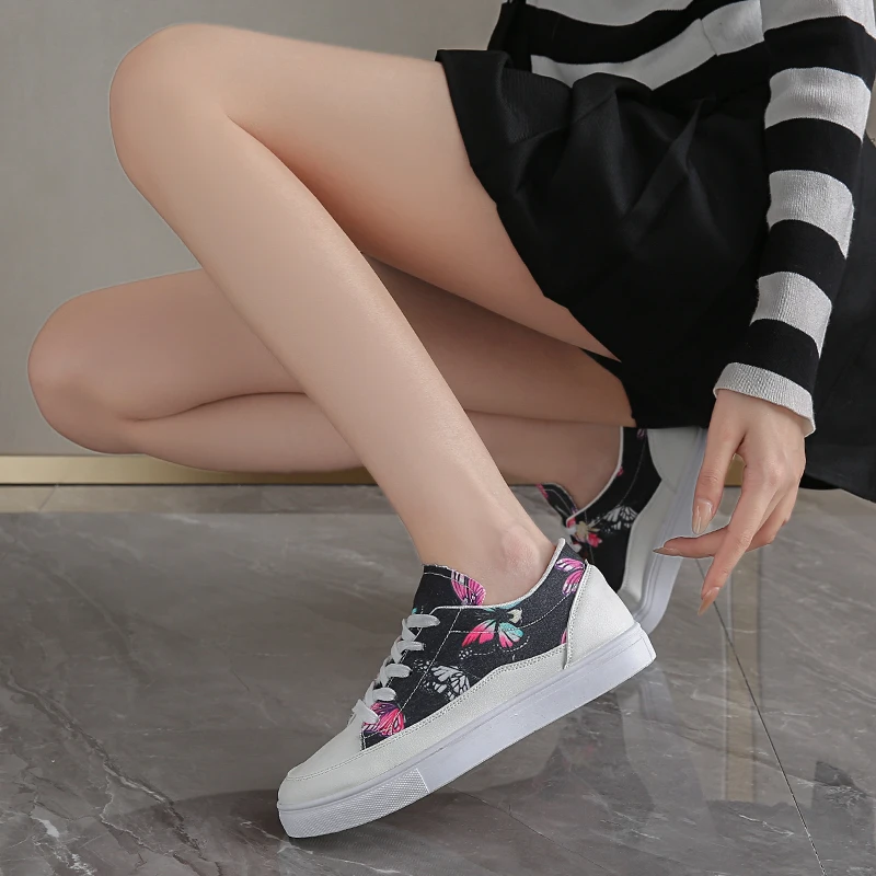 Женская вулканизированная обувь дышащая парусиновая студенческие низкие
