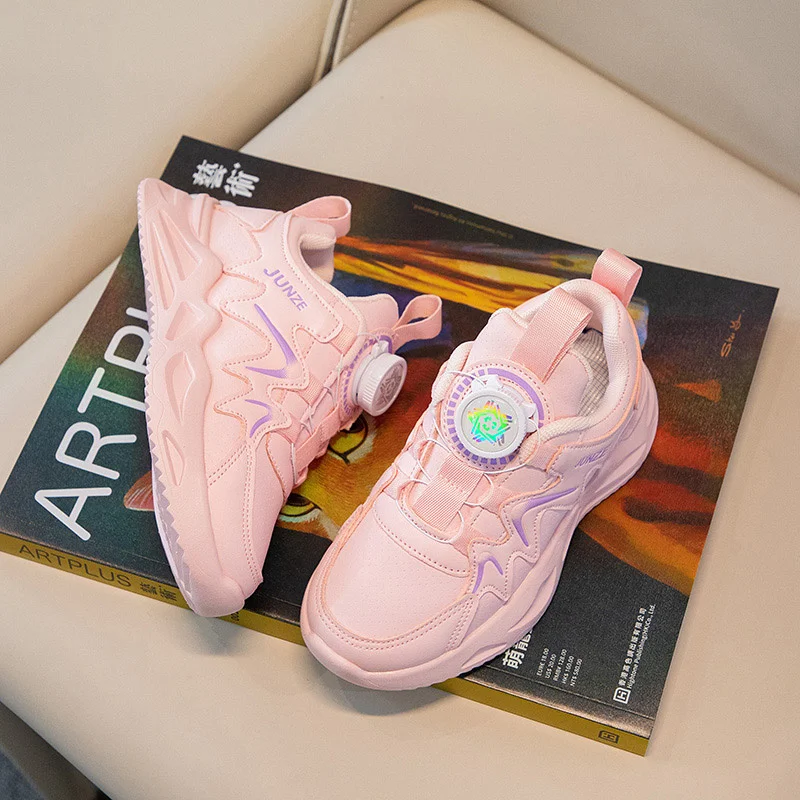 

Детская белая обувь, модные детские кроссовки для девочек и мальчиков с пуговицами, Детская теннисная модель, белый, розовый, YY513