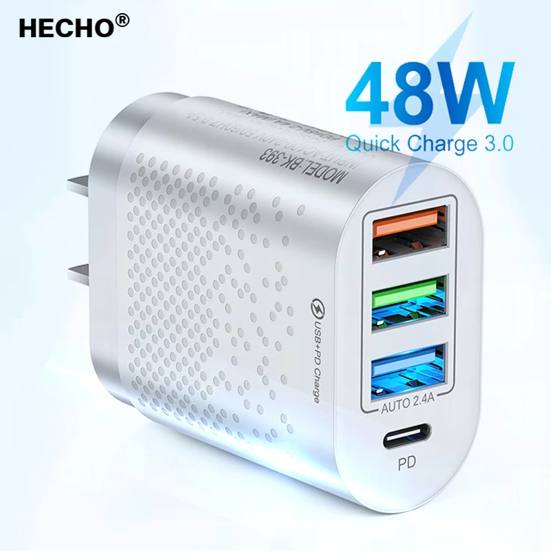 

USB C Mobile Phone Chargers Universal Adapter 48W Travel 3 USB Power Supply Charger UK/EU/US QC3.0 For iPhone 12 Xiaomi Huawei