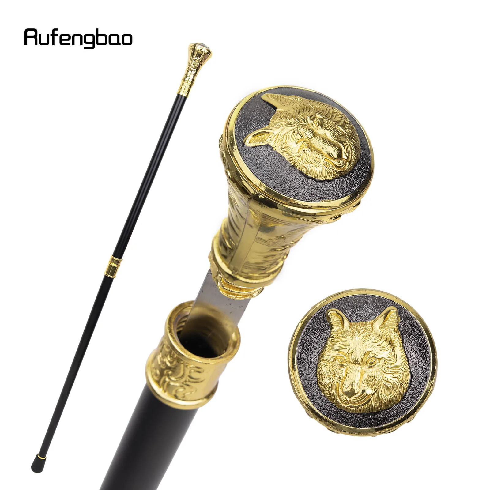 

Gold Luxury Wolf Head Totem Relief Walking Stick with Hidden Sword Self Defense Fashion Cane Sword Cosplay Crosier Stick 93cm