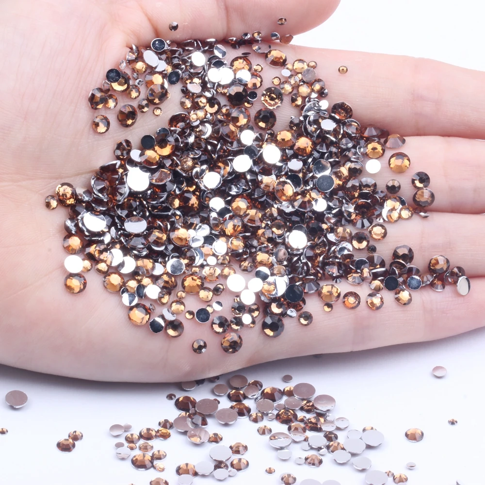 

New Coffee Glue On Resin Rhinestones 2-6mm Round Flatback Non Hotfix Stones DIY 3D Nails Art Phone Cases Decoration