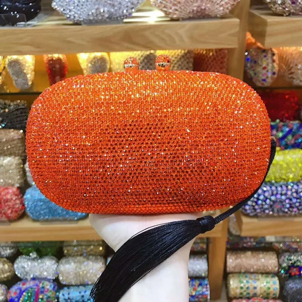 

28 Colors Women Orange/Green Evening Bags Stones Clutch Bags for Wedding Party Bridal Rhinestones Purse Lady Handbags and Purses