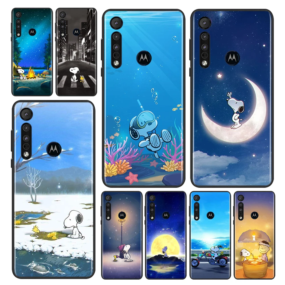 

Hot Snoopy Dog Cartoon Case For Motorola G9 G8 E20 E7 E6 One Marco Hyper Fusion Power Lite Edge Plus TPU Black Phone Cover Coque