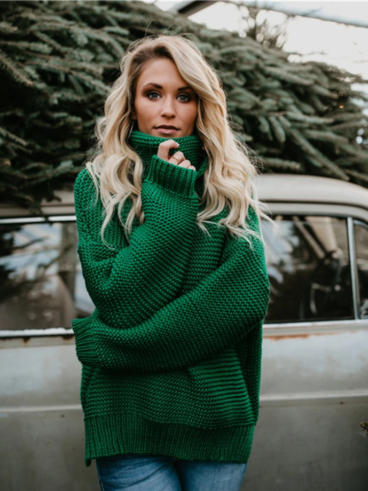 

Women's Sweater Womens Clothing Long Sleeve Top Autumn Winter New Long Sleeve High Neck Pullover Sweater Fashion Loose Casual